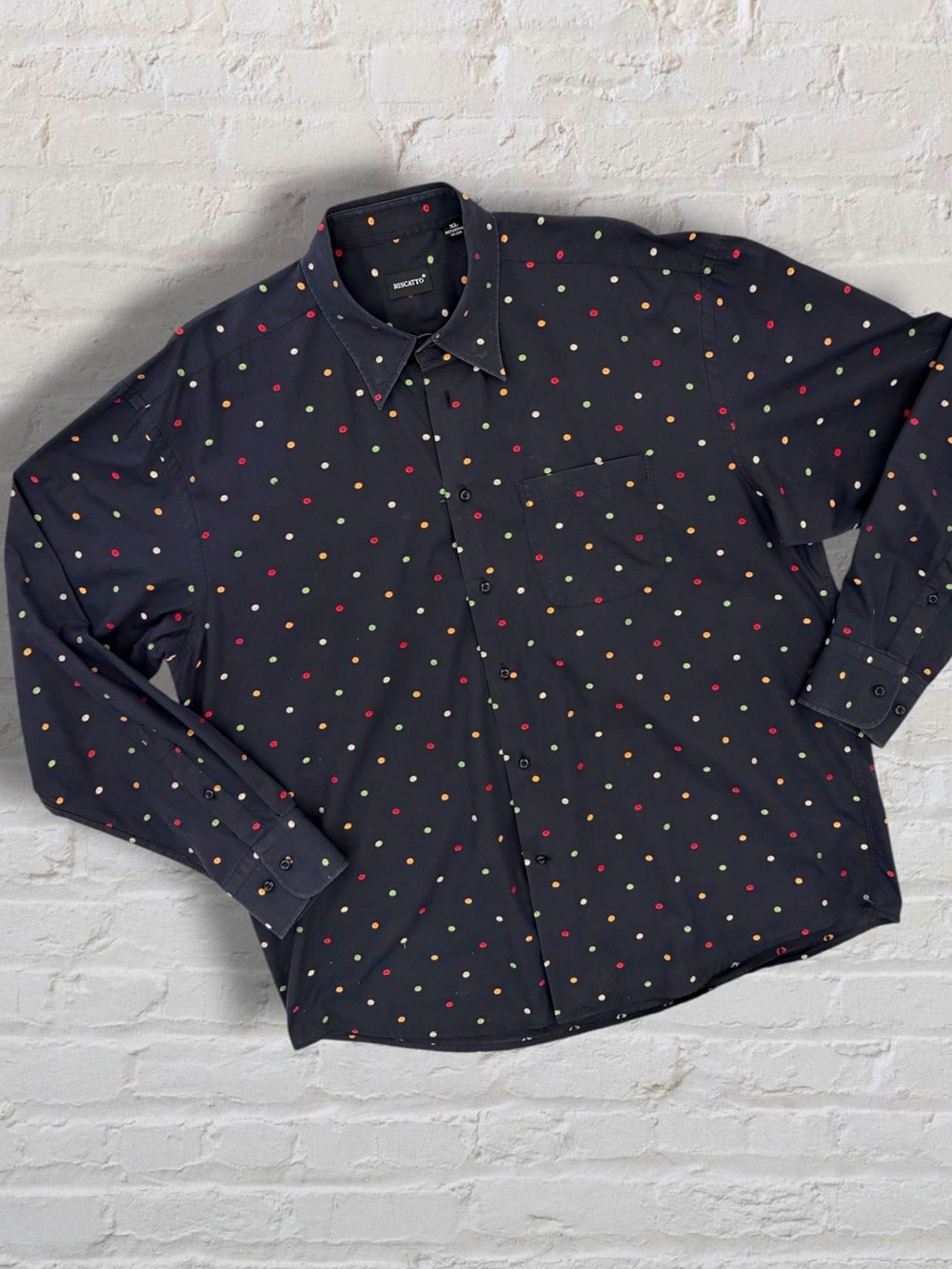 Riscatto Men’s XL Black Multicolor Dot Button Front Shirt Modern Fit Casual - Picture 11 of 15